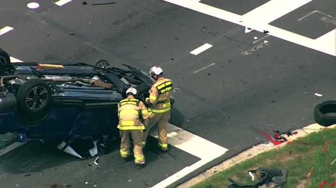 car flips, 10 people involved in crash near seaworld |
