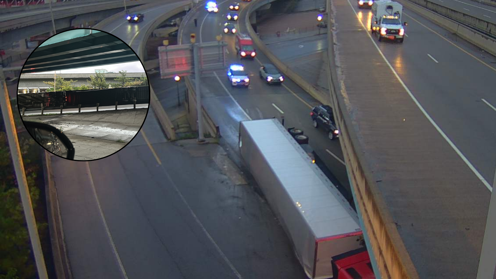 Traffic on I-71 restricted in downtown Cincinnati after semi overturns near Lytle Tunnel