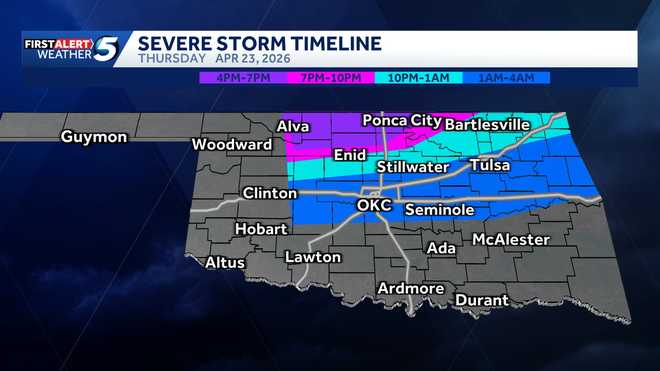 Oklahoma severe storms with low tornado risk possible Thursday