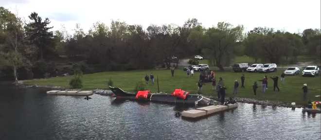 a plane with a history of carrying organs, celebrities and even former president george w. bush, was sunk in a quarry on thursday as part of an underwater attraction that will be used for scuba training.