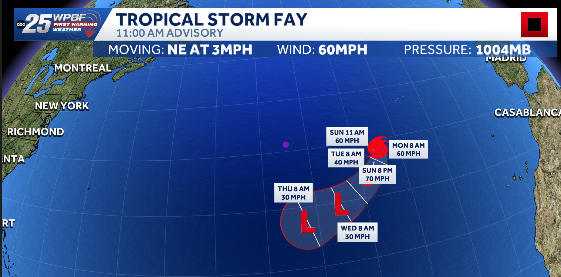 Tropical Storm Fay strengthens in the Atlantic