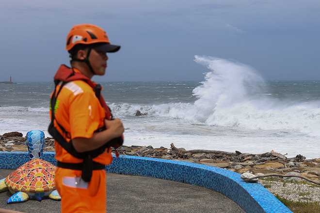 HUALIEN CITY, TAIWAN â" JULY 10: Violent waves batter the coast of Hualien City, as powerful Typhoon Bavi sets to hit the island, Hualien City, Taiwan, on July 10, 2026. People residing in flood-prone and low-lying areas across the island have been ordered to evacuate or take shelter as Typhoon Bavi is set to strike Taiwan with powerful winds and torrential rains, disrupting flights, school and work in several cities. The typhoon is expected to move toward China in the coming days. (Photo by Daniel Ceng/Anadolu via Getty Images)
