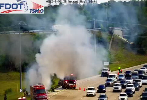 Car fire shuts down lanes on I-95 in Boynton Beach Tuesday morning