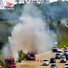 Car fire shuts down lanes on I-95 in Boynton Beach Tuesday