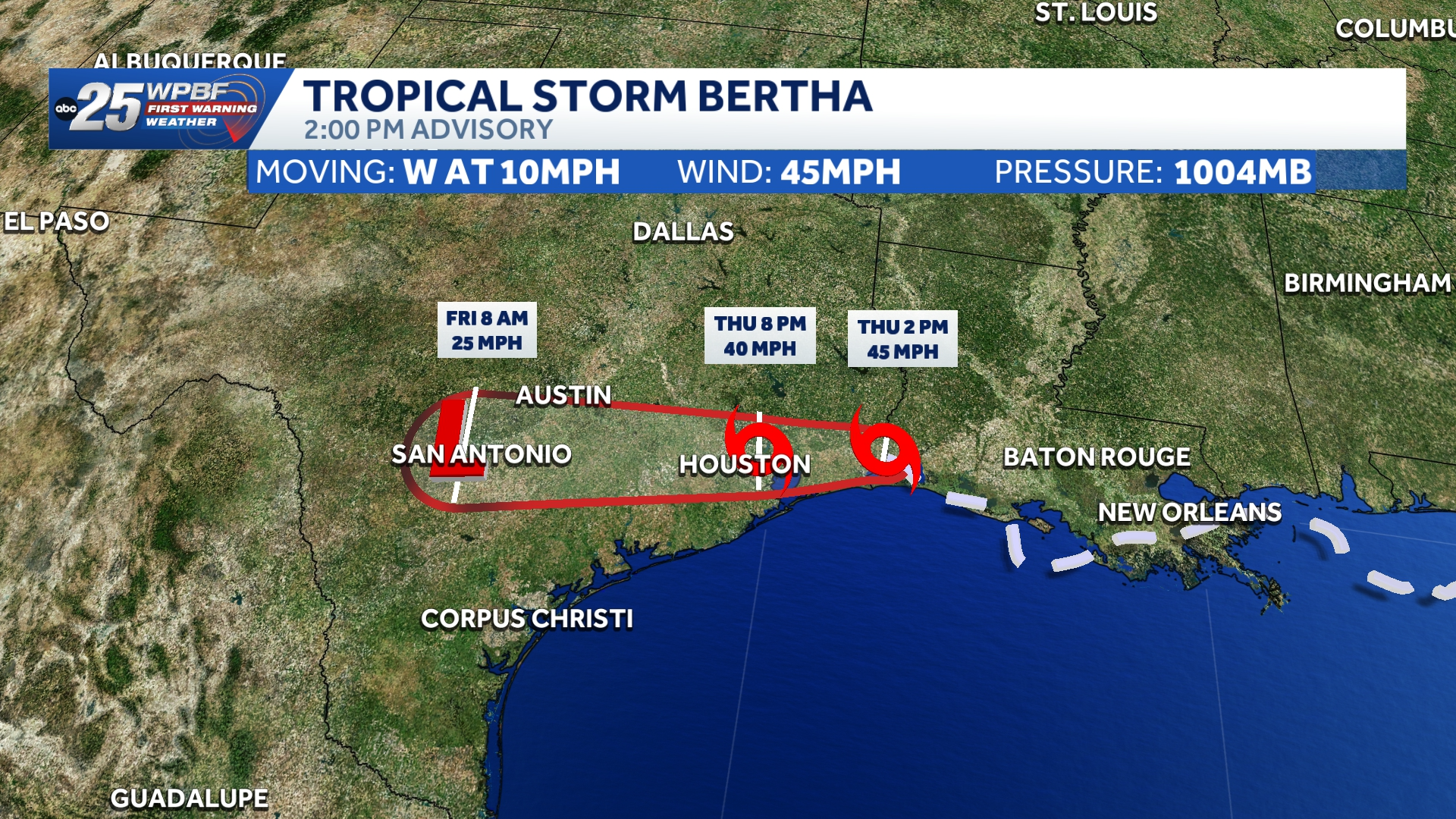 Tropical Storm Bertha makes second landfall near Texas-Louisiana border