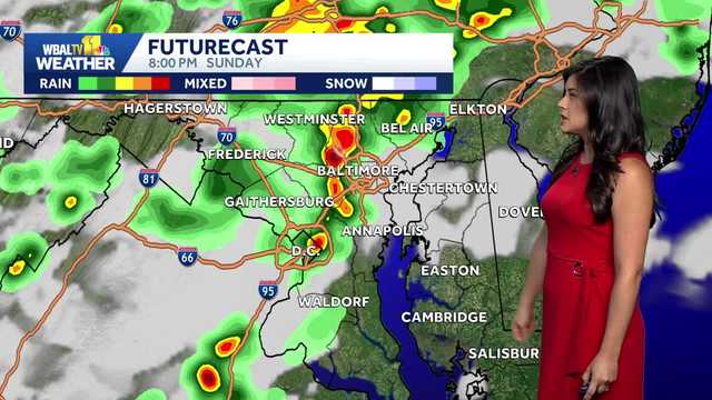 More storms possible, less hot Sunday in Maryland
