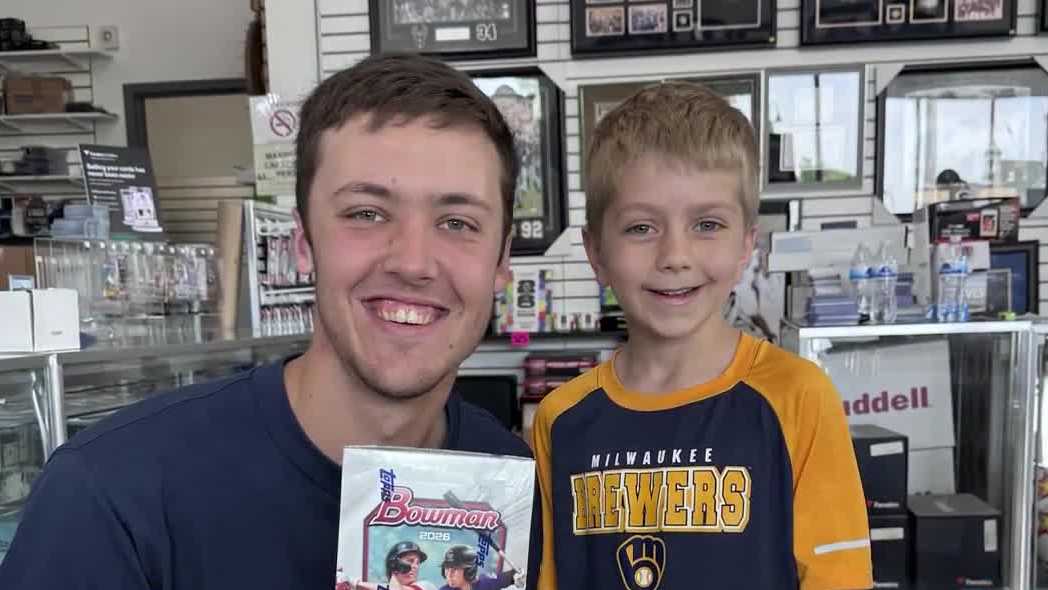 Wauwatosa boy meets Brewers phenom Misiorowski at Greenfield card shop