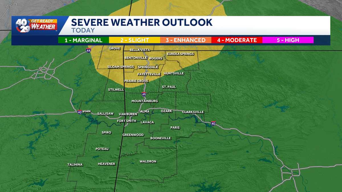 Risk of severe weather in Northwest Arkansas, River Valley today