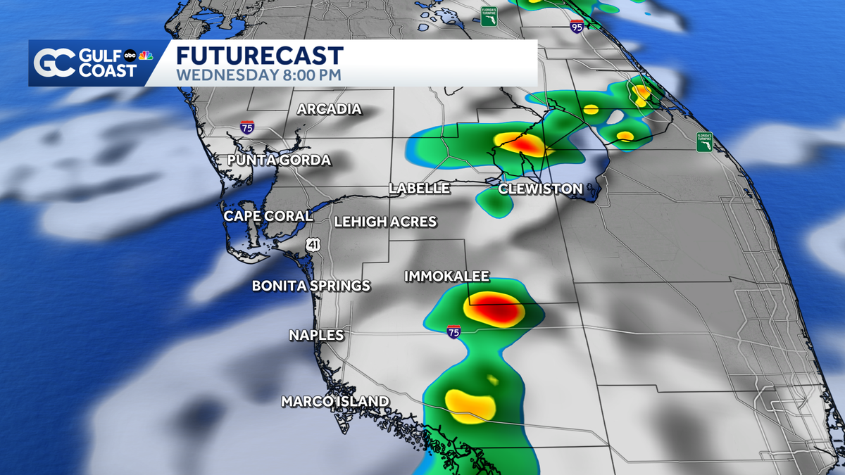 Isolated storms on the Gulf Coast Wednesday