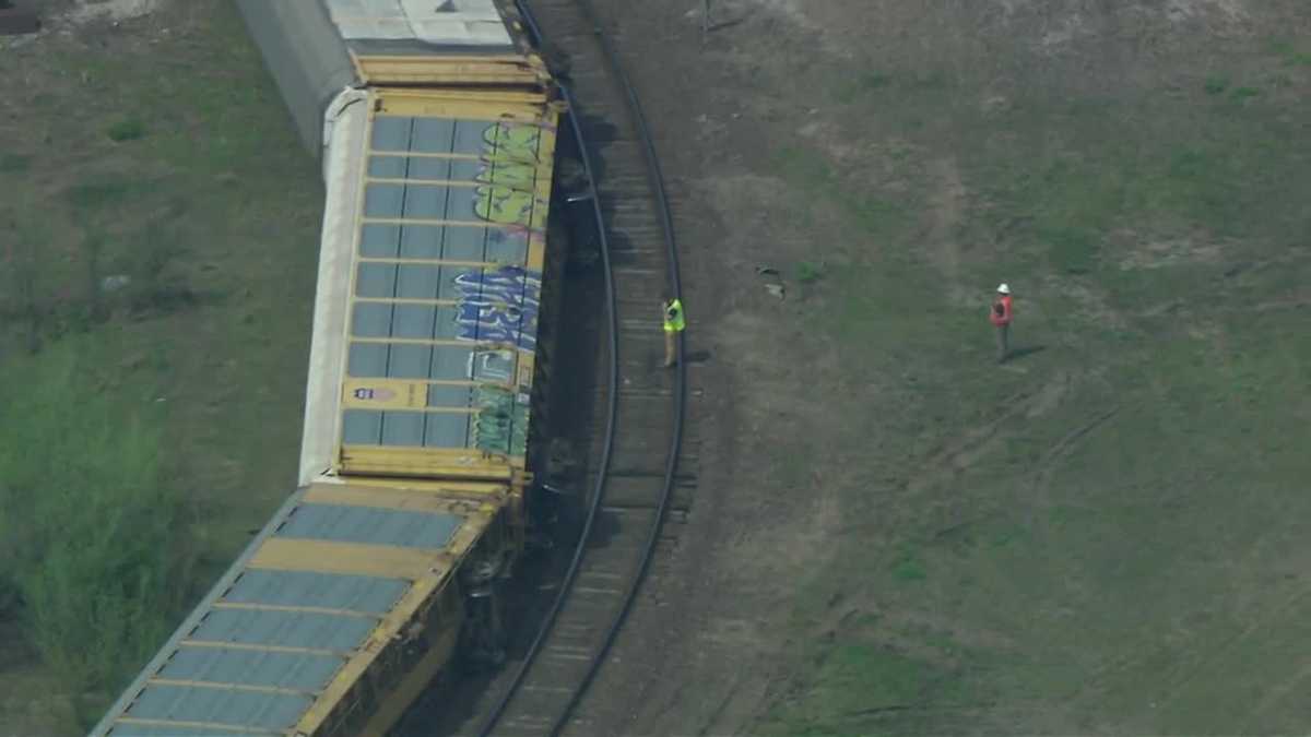 News Chopper 9 video shows multiple train cars overturned in KCK, authorities working to learn more
