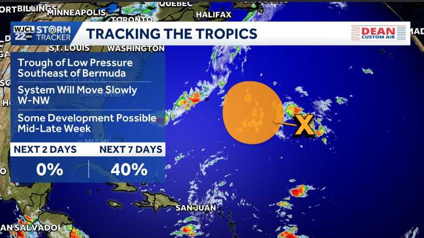 National Hurricane Center tracks Atlantic disturbance east-southeast of Bermuda as tropical depression could form