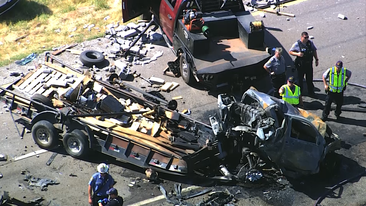 Three dead, officer injured in fiery crash along Interstate 44 in southwest Oklahoma City