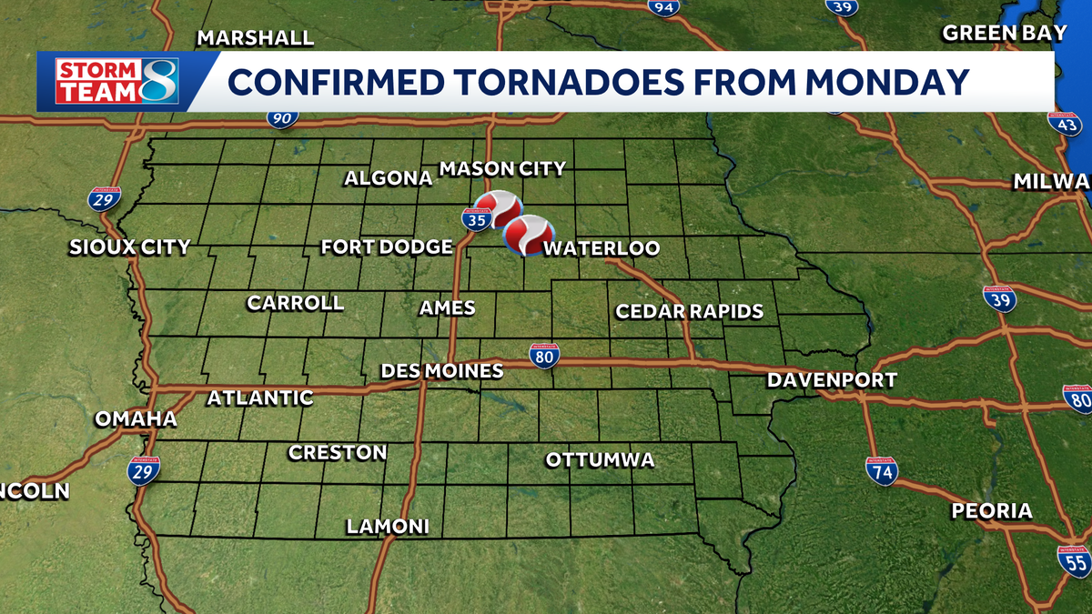 Two tornadoes confirmed in Iowa from Monday's storms
