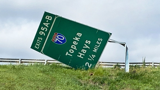 Strong winds knock down highway signs in north central Kansas