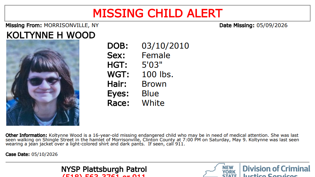 New York State Police searching for missing Morrisonville child, may need medical attention