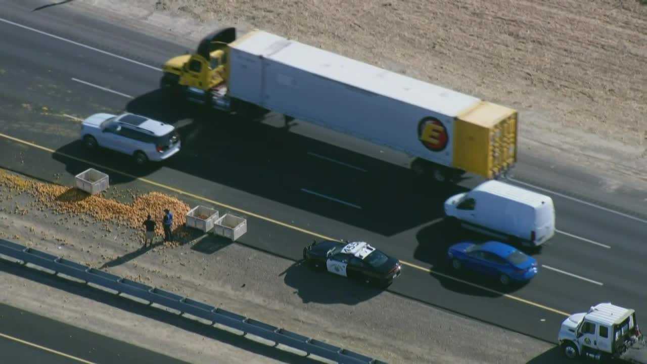 Traffic delayed on I-5 in Elk Grove due to peach spill