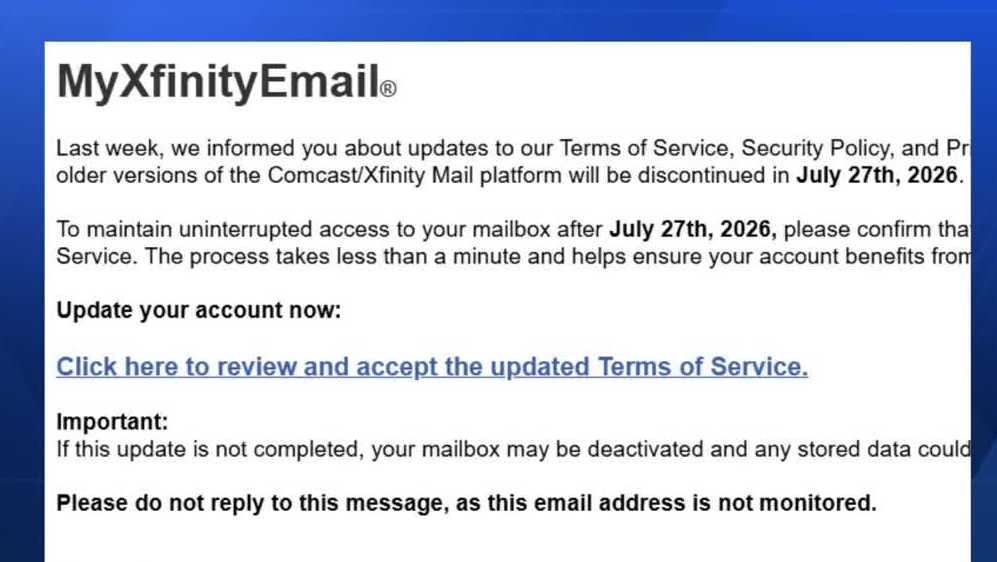 Scam email claiming to be from Xfinity urges users to upgrade their accounts thr...