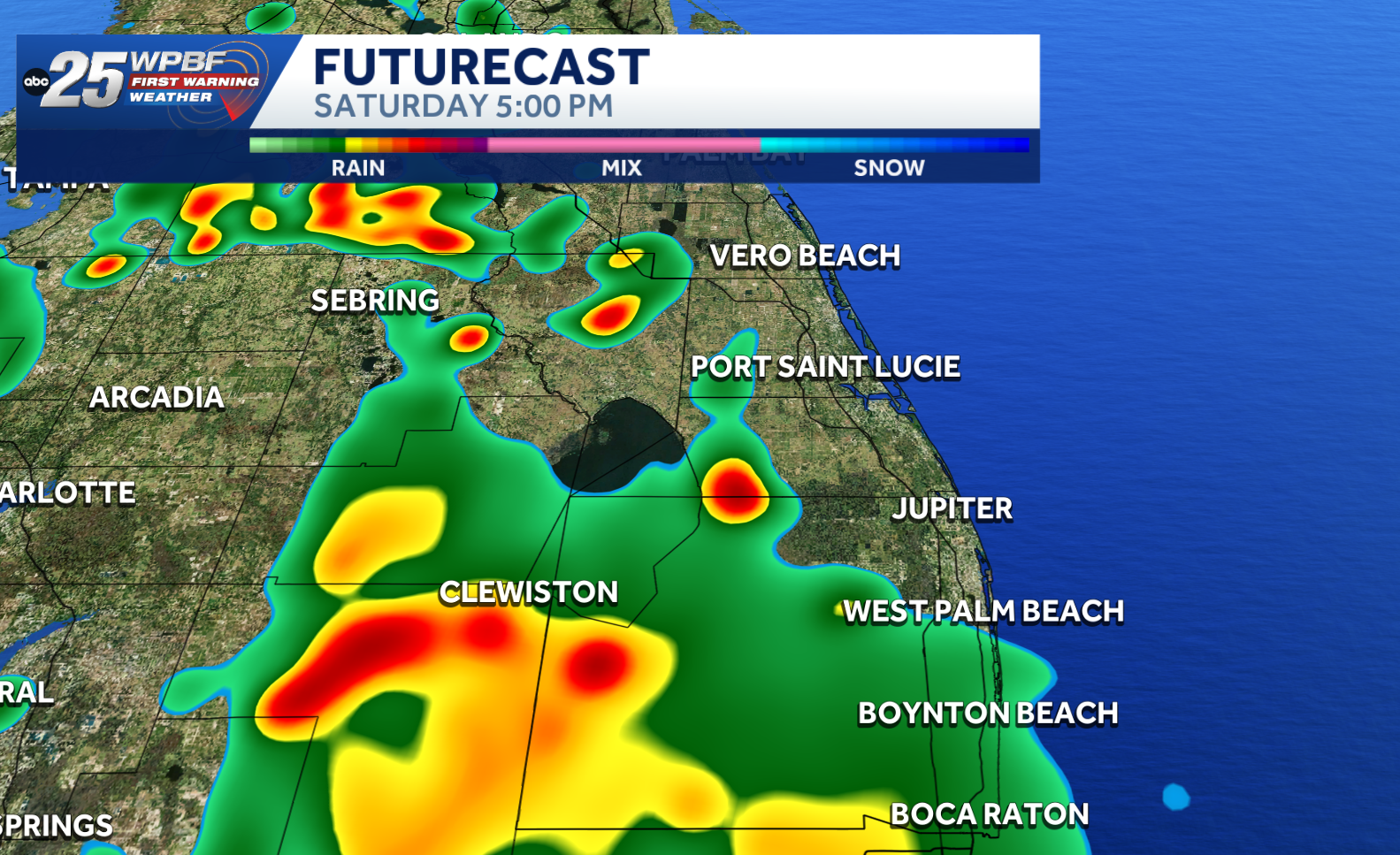 50% rain coverage could bring midday downpours Saturday