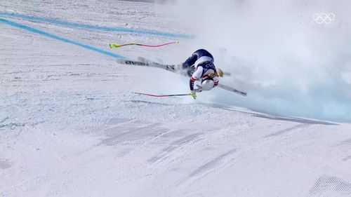 Lindsey Vonn crashes during the women's downhill final on February 8 at the Tofane Alping Skiing Centre in Cortina d'Ampezzo, Italy.