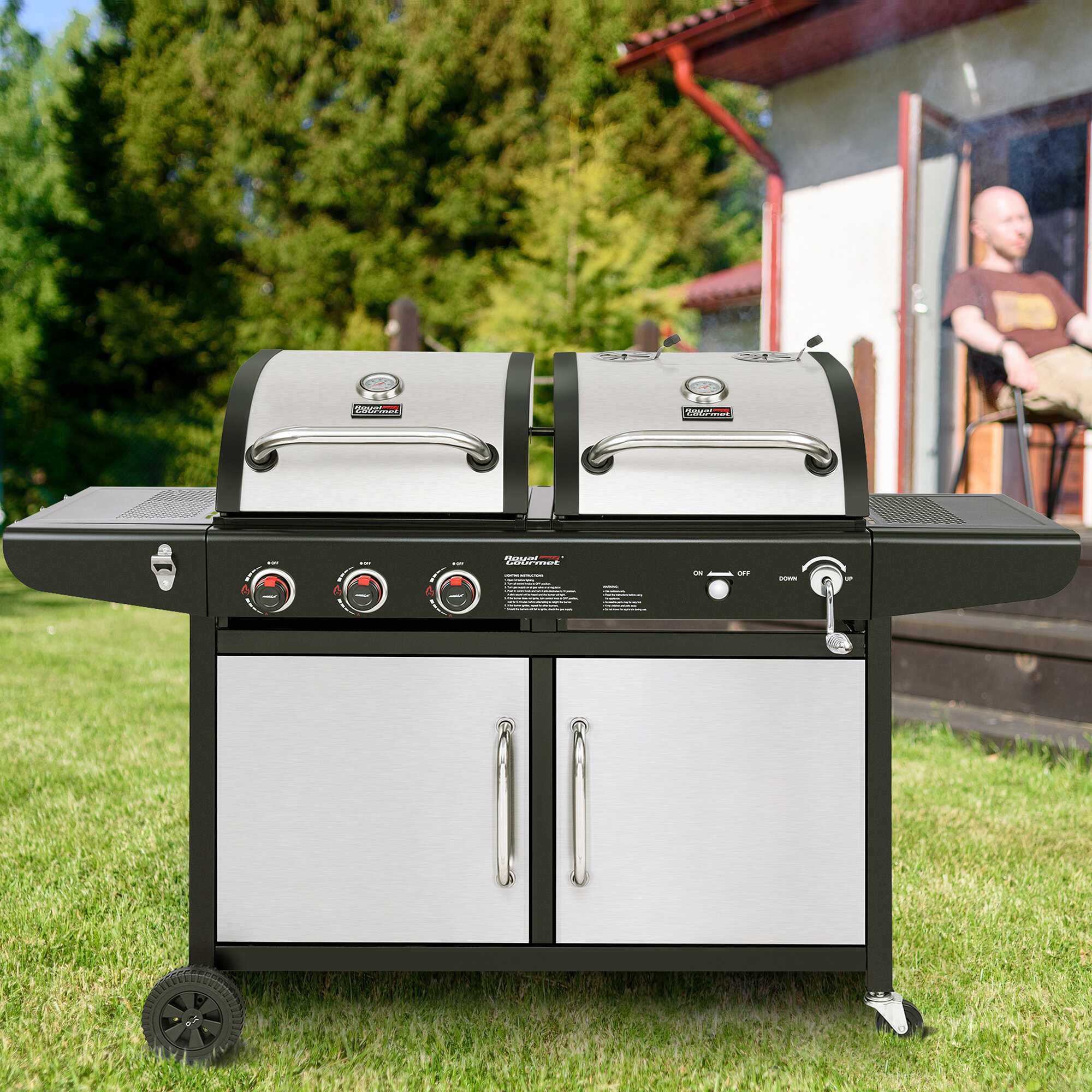 Gas and Charcoal Grill with Cabinet