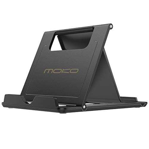 MoKo Phone/Tablet Stand, Foldable Desktop Holder Fit with iPhone 11 Pro Max/11 Pro/11, iPhone Xs/Xs Max/Xr/X, iPhone SE, iPad Pro 11, 10.2 (8th Gen), Air 4 10.9, Air 3, Mini 5, Galaxy S20, Black