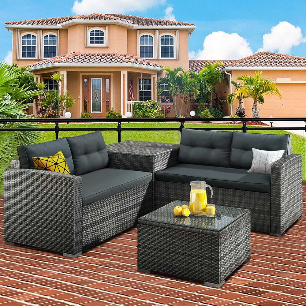 Rattan Patio Sofa Set, 4 Pieces Outdoor Sectional Furniture Set