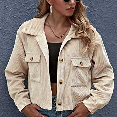 Women's Fashion Cropped Button Down Corduroy Shirts Jacket