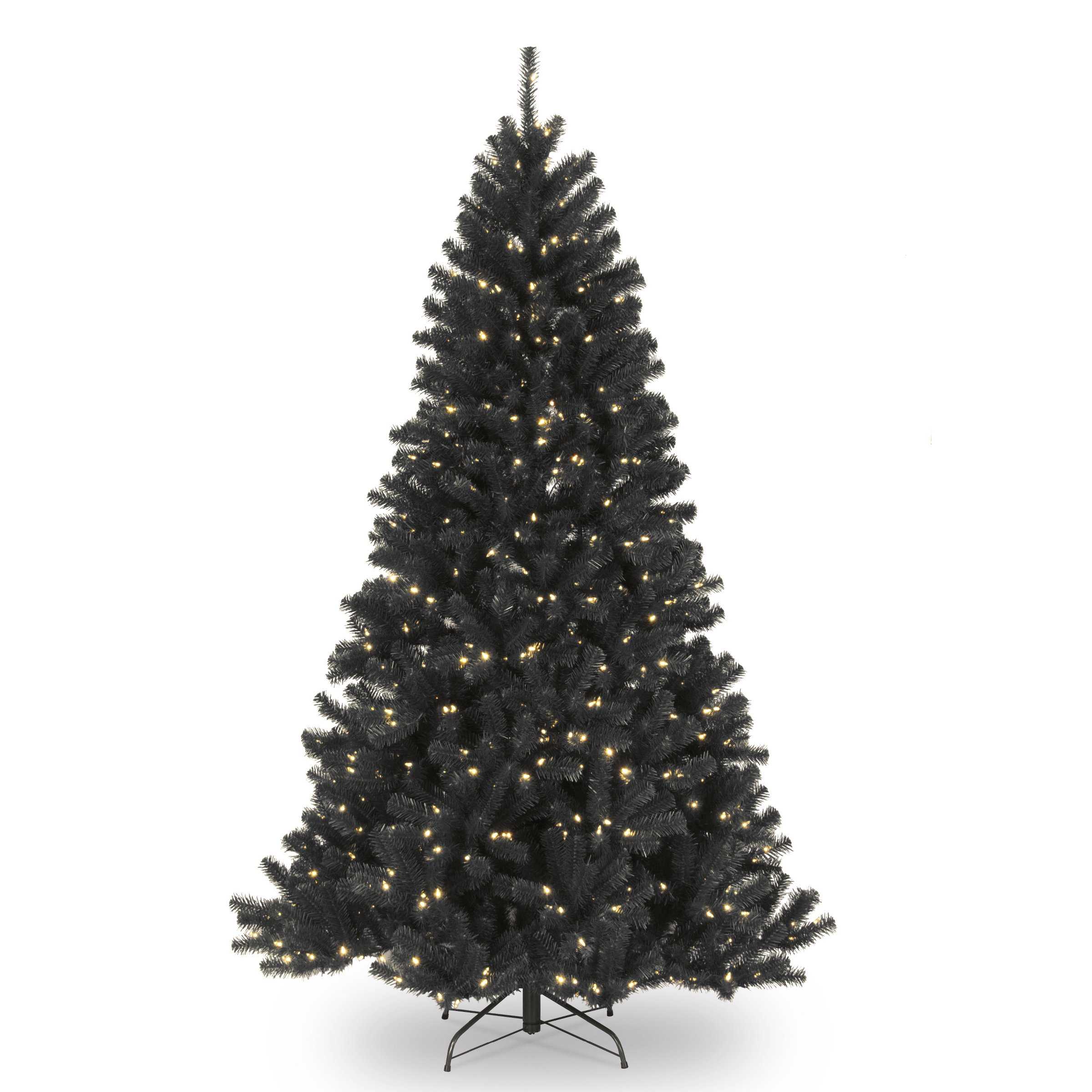 National Tree Company Pre-Lit Artificial Full Christmas Tree, Black, North Valley Spruce, White Lights, Includes Stand, 7.5 Feet