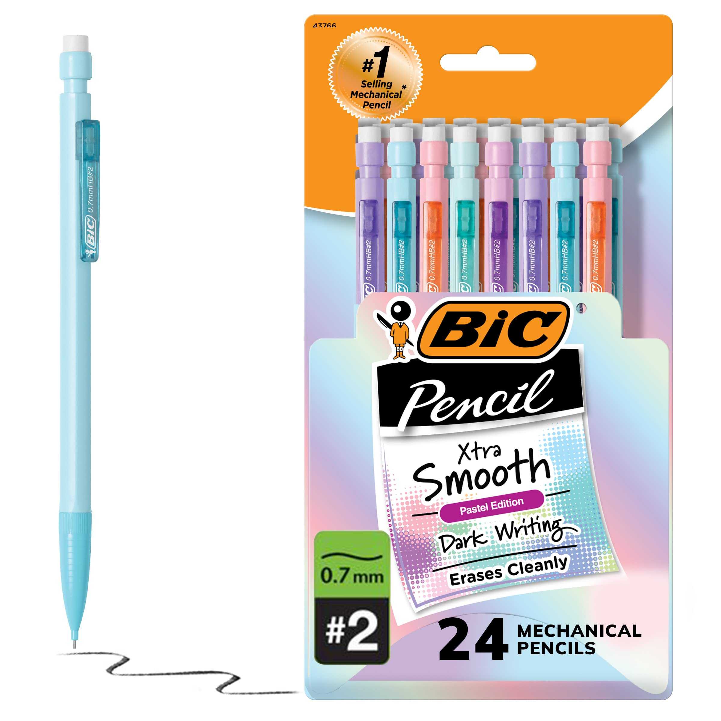 BIC Xtra-Smooth Pastel Mechanical Pencils with Erasers, Medium Point (0.7mm), 24-Count Pack