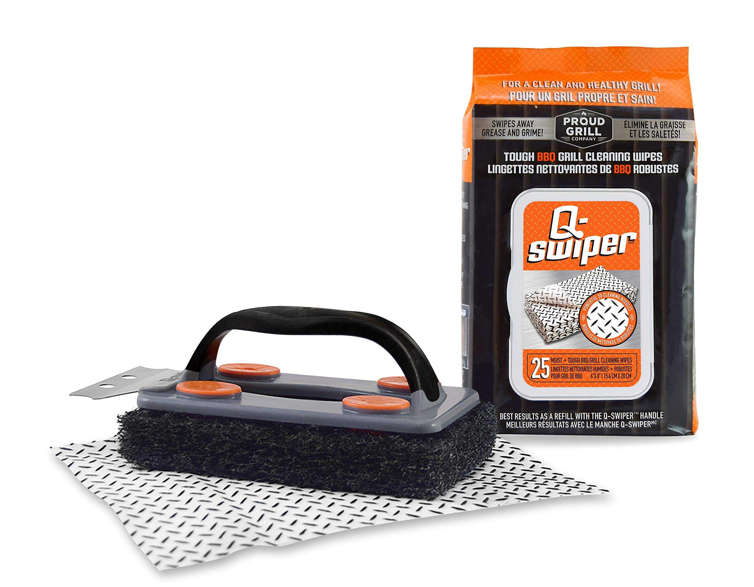 Proud Grill Q-Swiper Grill Cleaner Kit  1 Grill Brush with Scraper and 25 Grill Cleaning Wipes