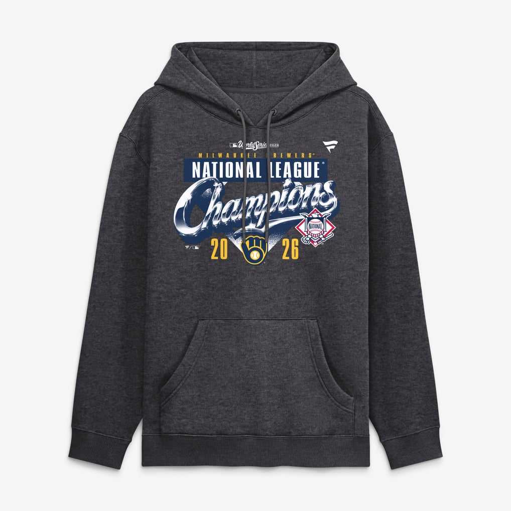 Milwaukee Brewers Fanatics 2026 National League Champions Locker Room Hoodie - Heather Charcoal