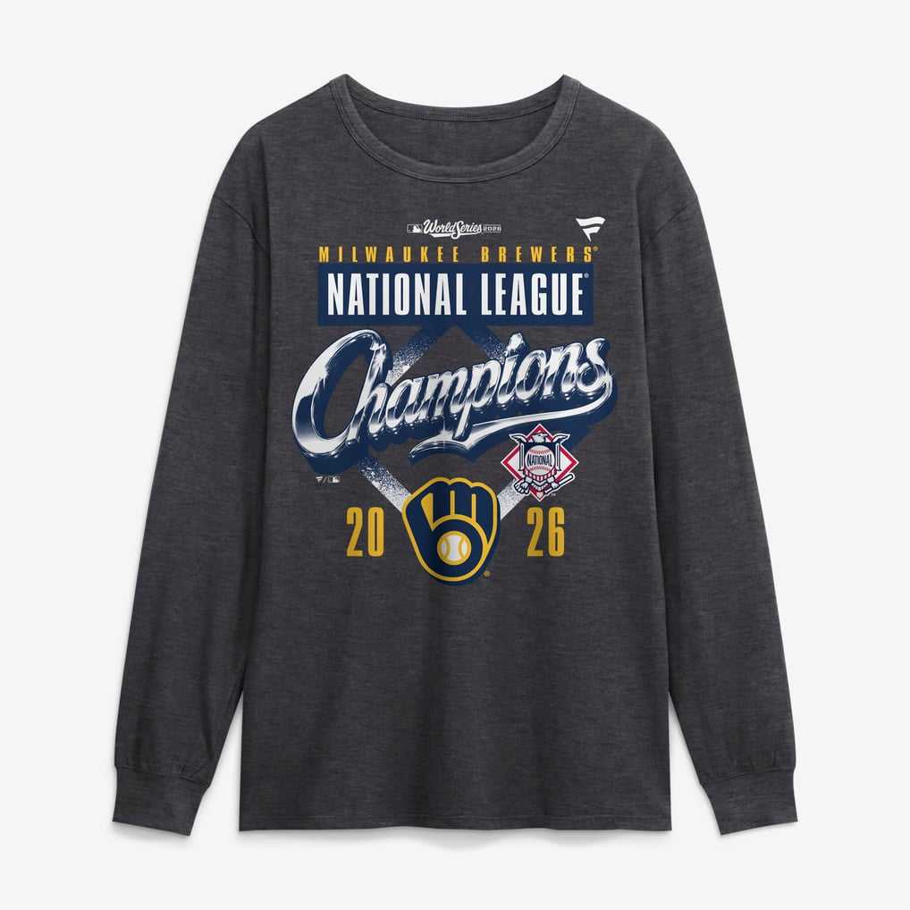 Milwaukee Brewers Fanatics 2026 National League Champions Locker Room Long Sleeve T-Shirt - Heather Charcoal