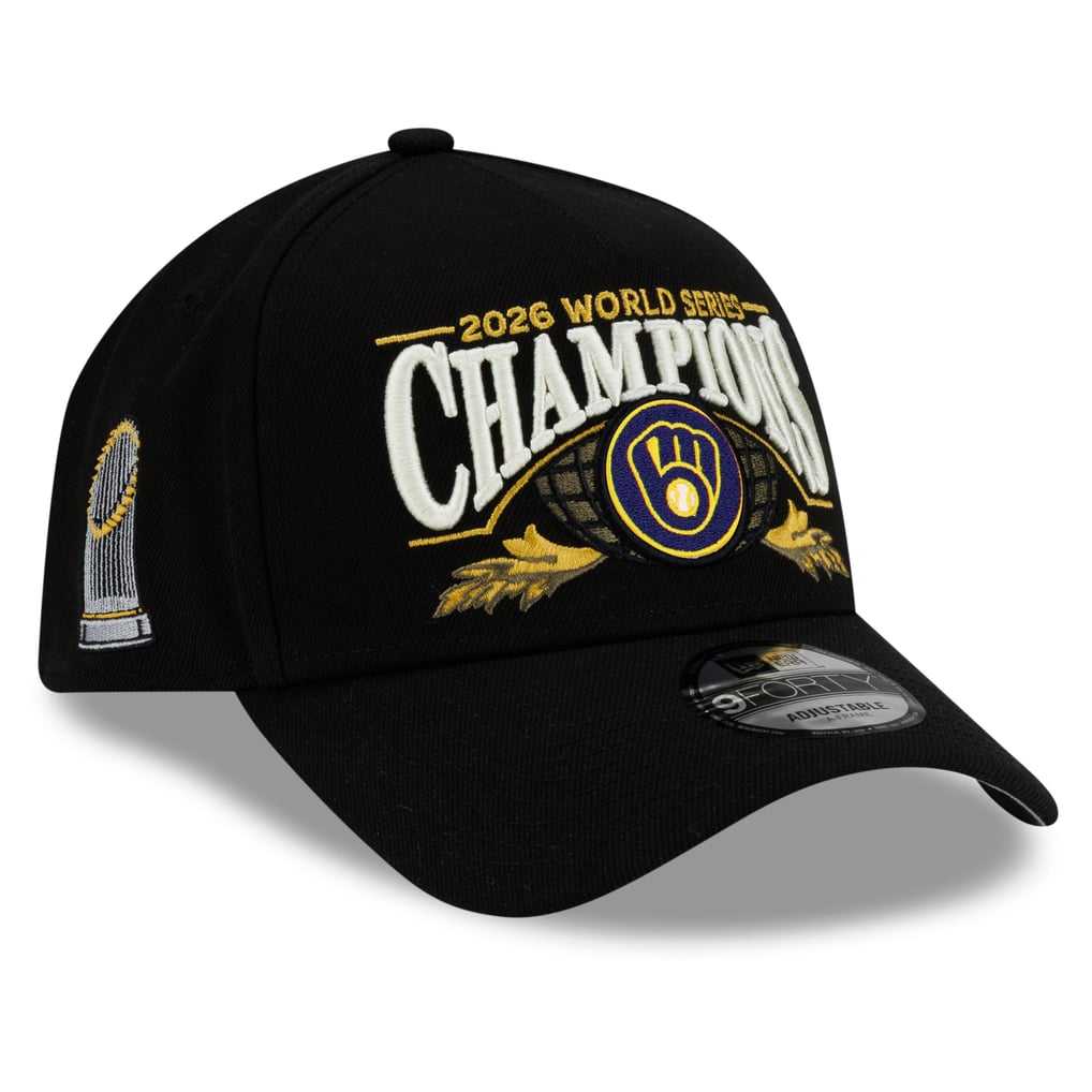 Milwaukee Brewers New Era Black 2026 World Series Champions Locker Room 9FORTY A-Frame Adjustable Hat
