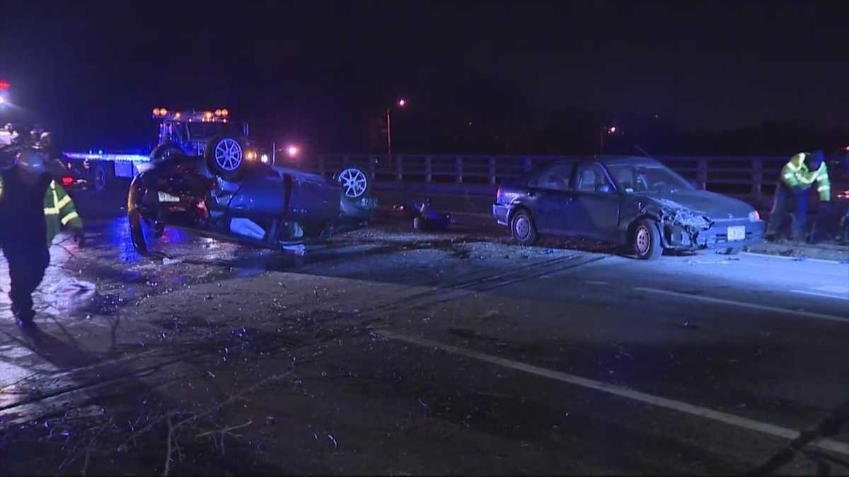 Car launches off Route 2 in Massachusetts, crashes on overpass