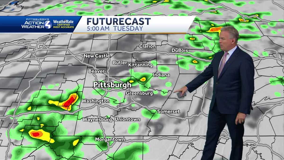 Mostly cloudy with isolated showers on Tuesday