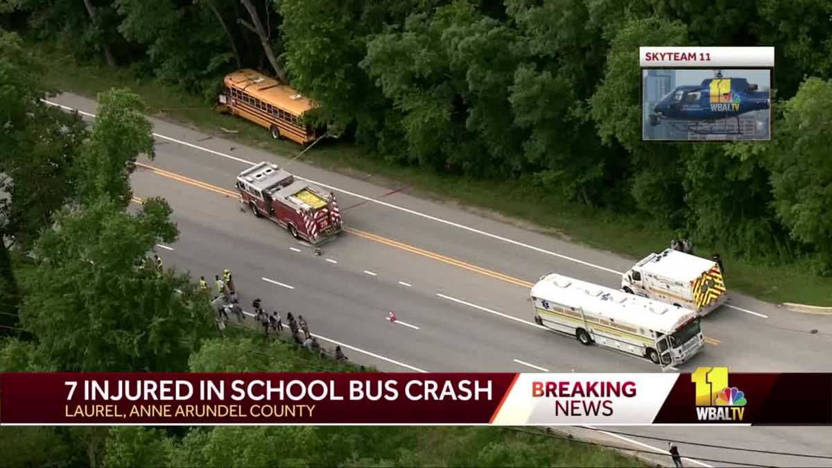 7 people hurt in school bus crash in Laurel, police say