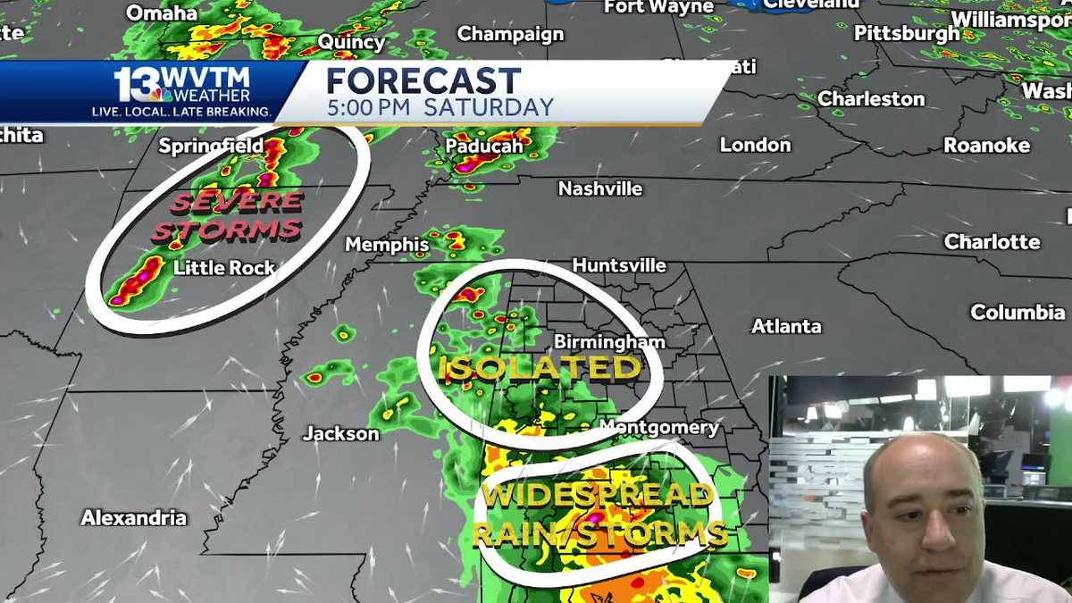 Chance of spotty storms Saturday afternoon ahead of a cold front