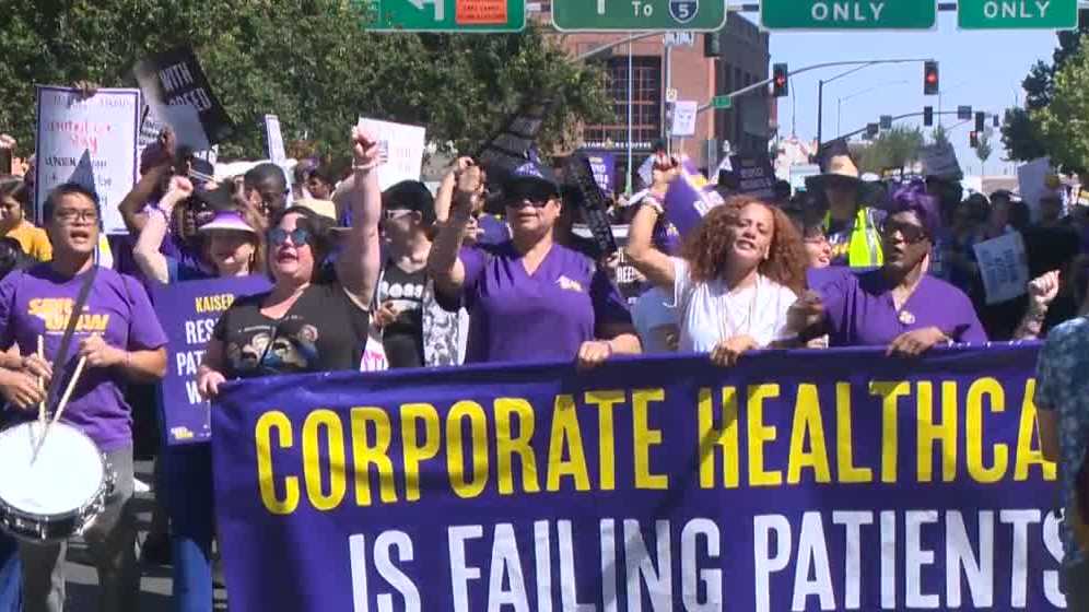 Kaiser workers gather for Labor Day protest over contract dispute