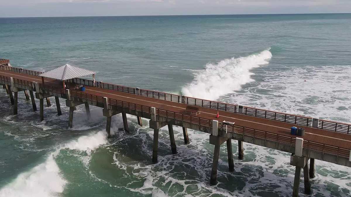 Drone video shows damage to Juno Beach Pier