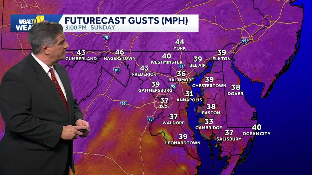 Overnight showers will lead into a windy Sunday