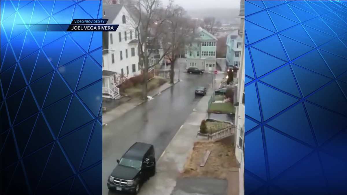 Uncut Car slides down icy hill in Worcester