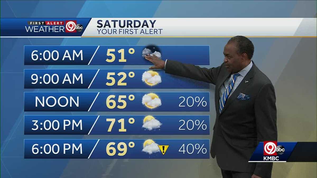 Increasing clouds Saturday with rain moving in toward the evening