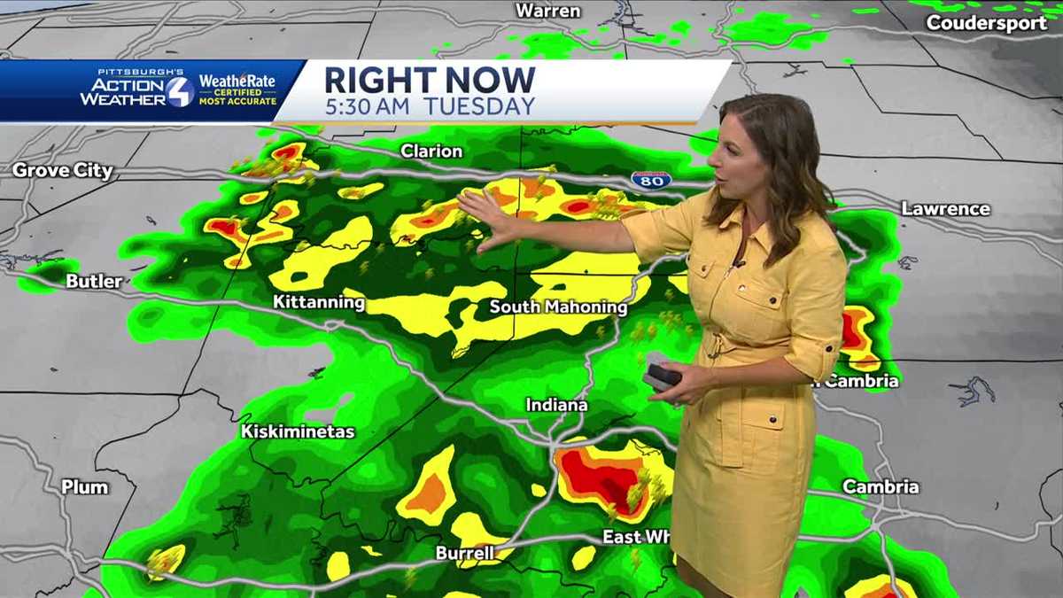 Rain and isolated storms hitting Pittsburgh on Tuesday morning