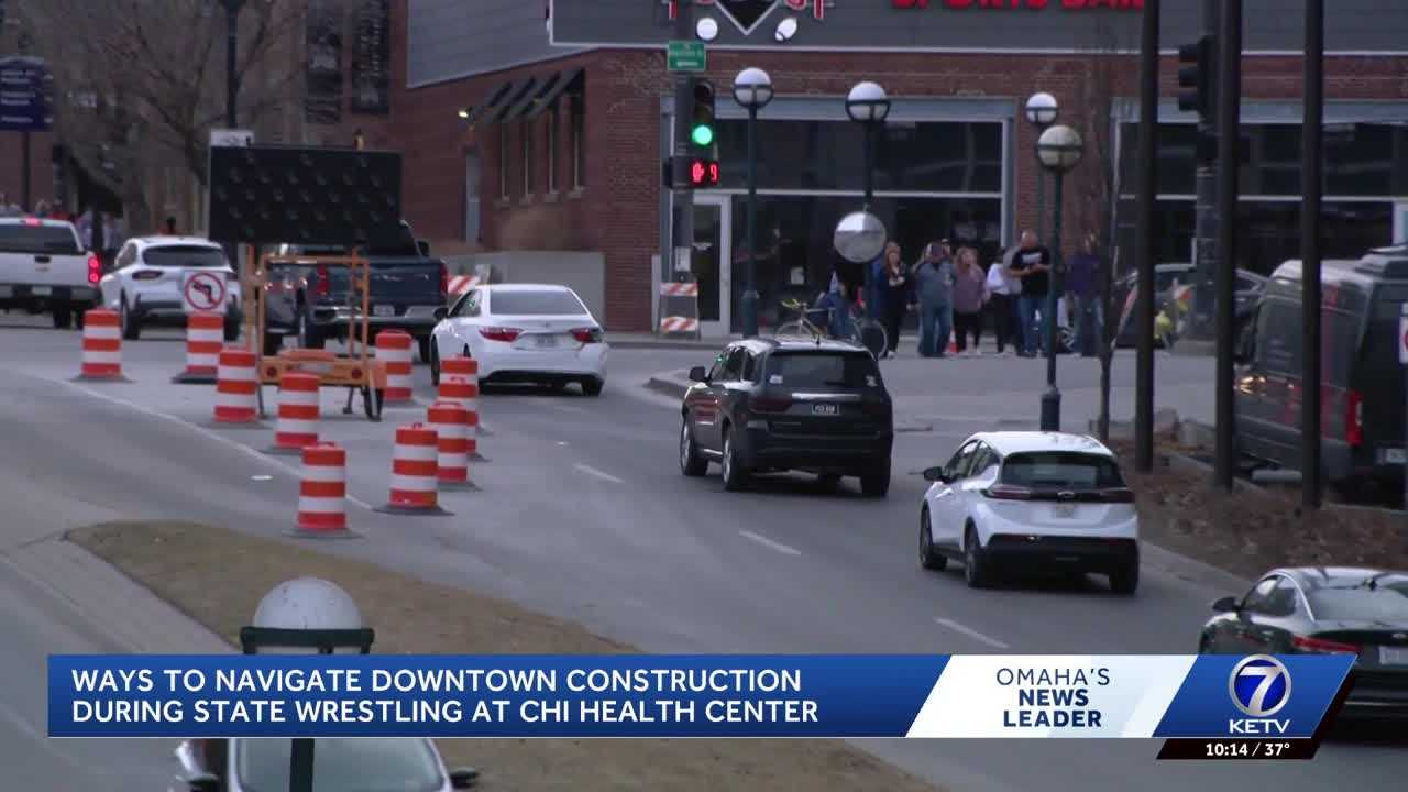 Construction slows downtown traffic around CHI Health Center during state wrestling