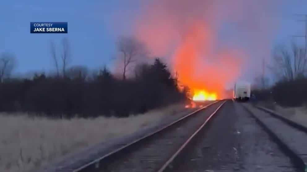 Crews battle brush fire near railroad tracks in Menomonee Falls - WISN