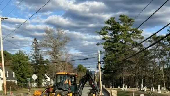 New Hampshire Department of Transportation crews repair sinkhole on West Main Street in Littleton