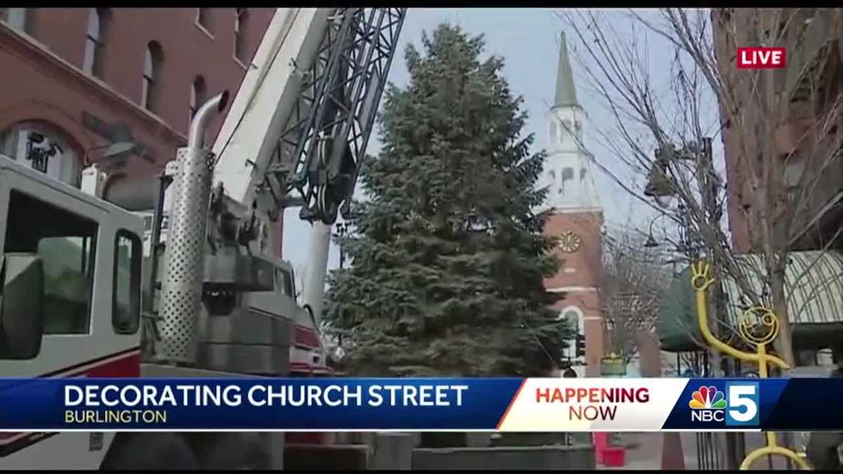 Marketplace Christmas tree arrives on Burlington's Church Street