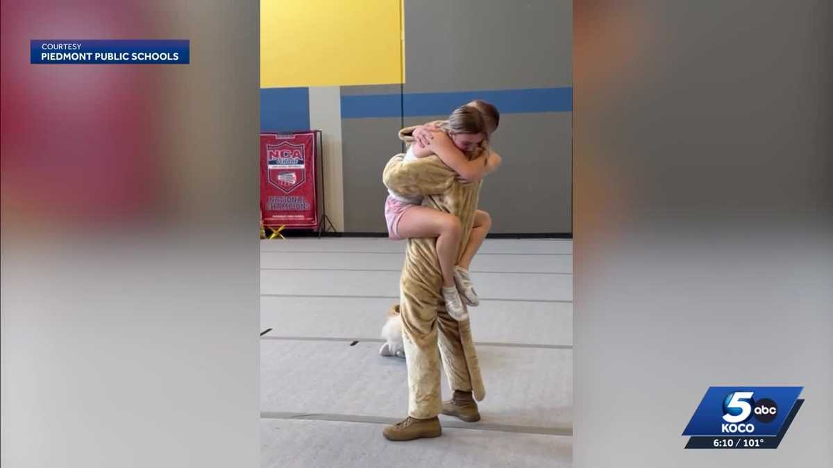 Oklahoma soldier surprises sister at Piedmont High School after year-long deployment