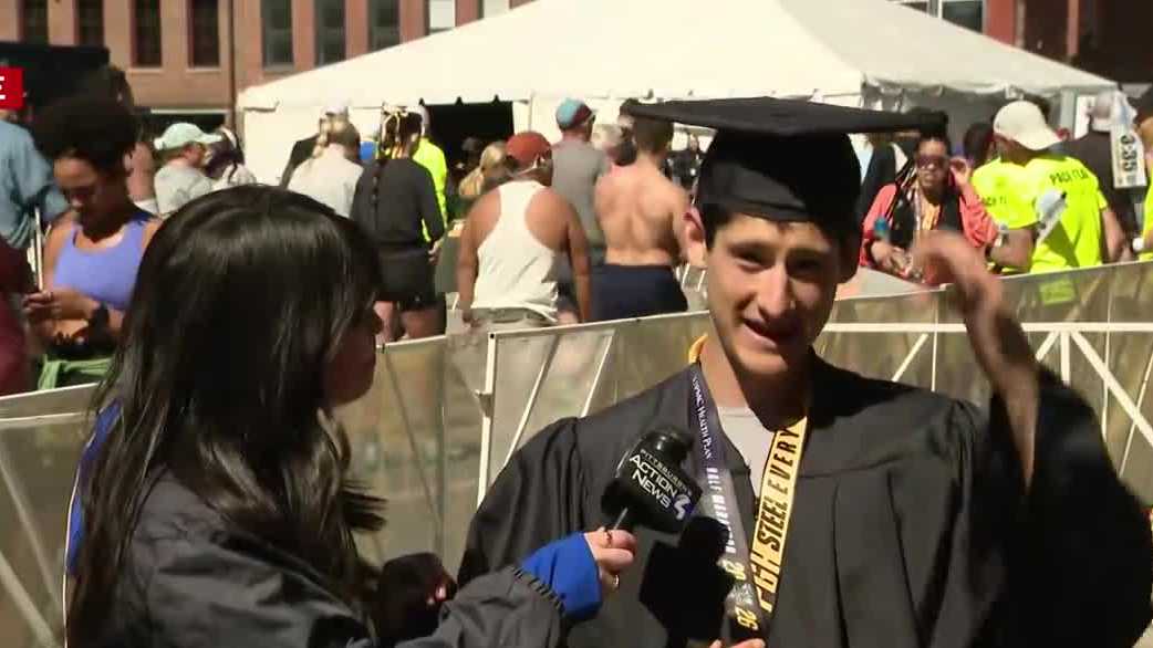 Pitt graduate finishes Pittsburgh Marathon in cap & gown after commencement