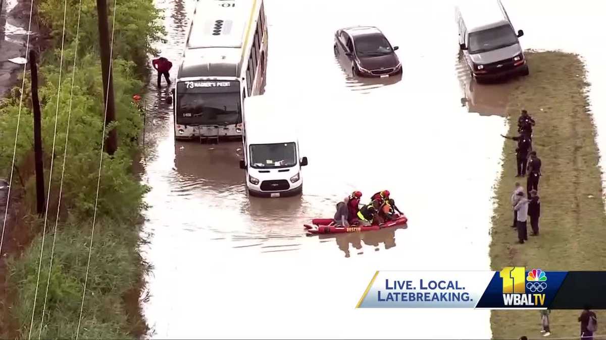 Zodiac boats used to rescue people on MTA bus during flash flood